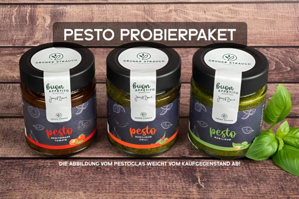 Pesto-Probierpaket mit Basilikum Pesto, Chili Pesto und Tomaten Pesto